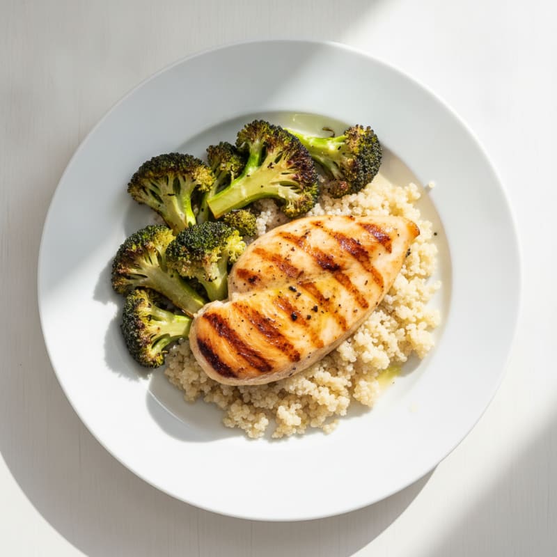 Grilled Chicken Breast with Quinoa and Roasted Broccoli