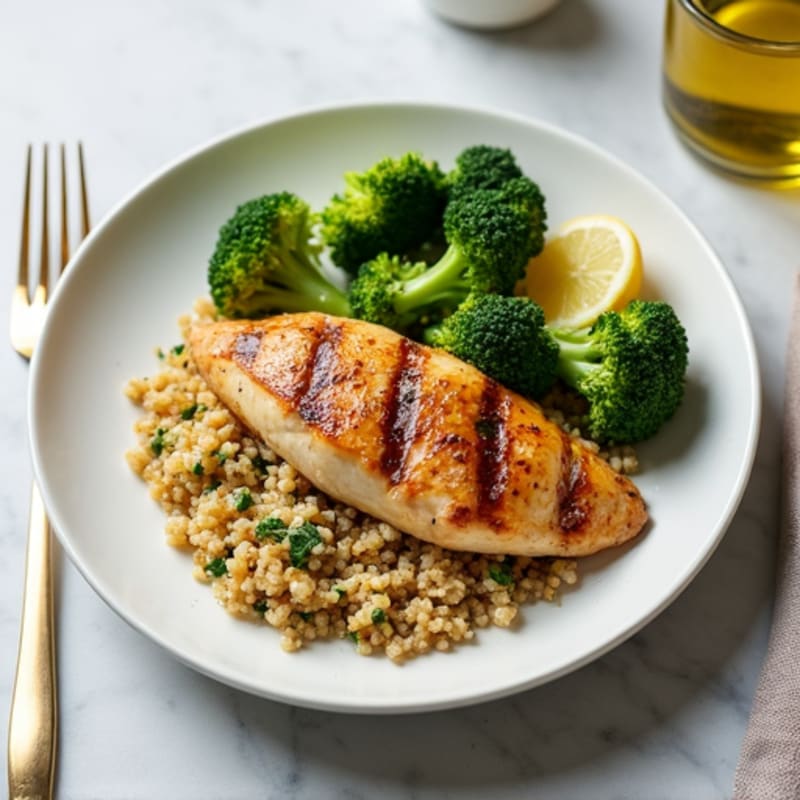 Grilled Chicken Breast with Roasted Broccoli and Quinoa