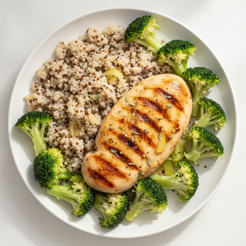 Grilled Chicken Breast with Quinoa and Steamed Broccoli