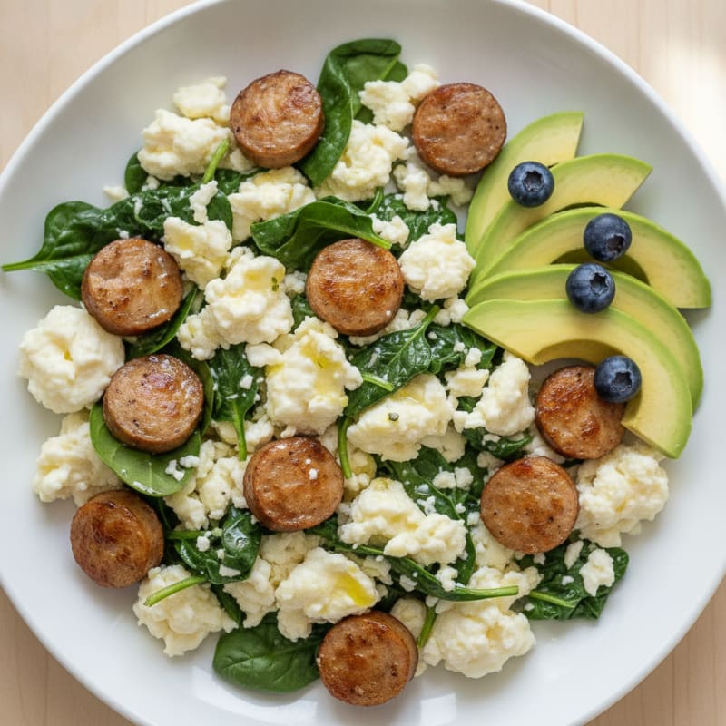 Egg White and Turkey Sausage Scramble with Spinach