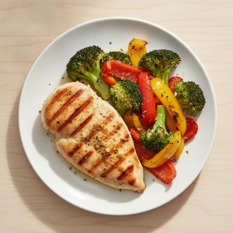Grilled Chicken Breast with Roasted Broccoli and Bell Peppers