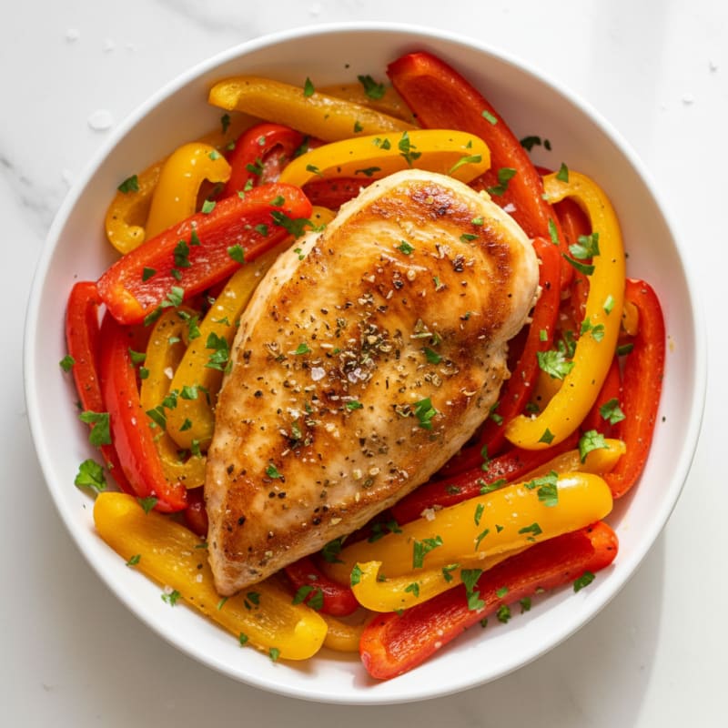Crispy Lemon-Herb Chicken with Roasted Peppers