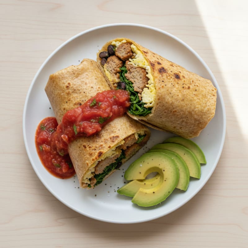 Loaded Sausage Breakfast Burrito with Salsa