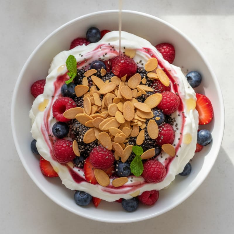 Greek Yogurt Protein Parfait with Mixed Berries and Almonds