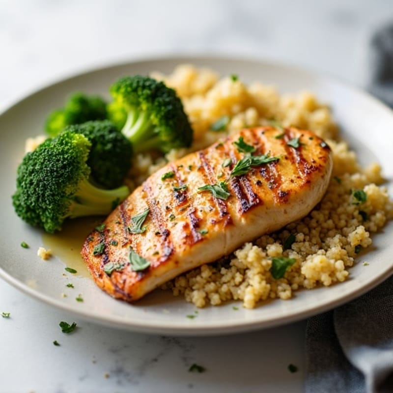 Grilled Chicken Breast with Quinoa and Roasted Broccoli