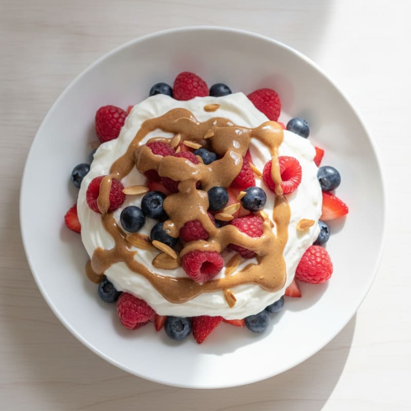 Greek Yogurt Protein Parfait with Mixed Berries and Almond Butter