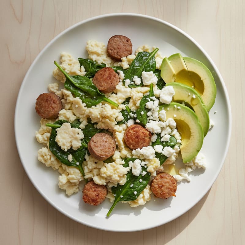 Egg White Scramble with Spinach and Turkey Sausage