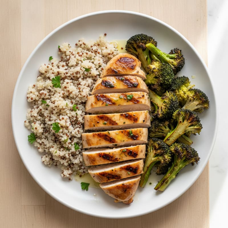 Grilled Chicken Breast with Quinoa and Roasted Broccoli