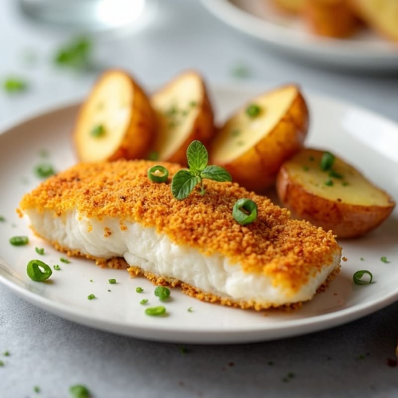 Panko-Crusted White Fish with Crispy Baked Potato Wedges