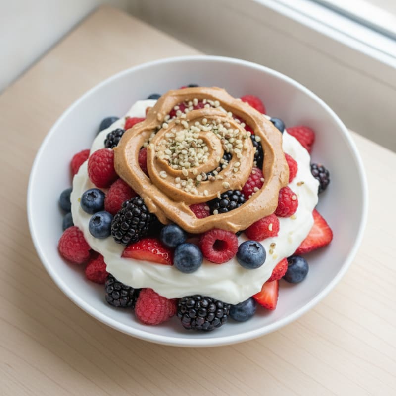 Greek Yogurt Protein Parfait with Mixed Berries and Almond Butter