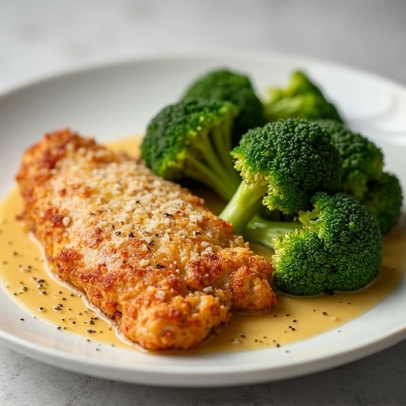 Healthy Crispy Chicken Parmesan with Roasted Broccoli