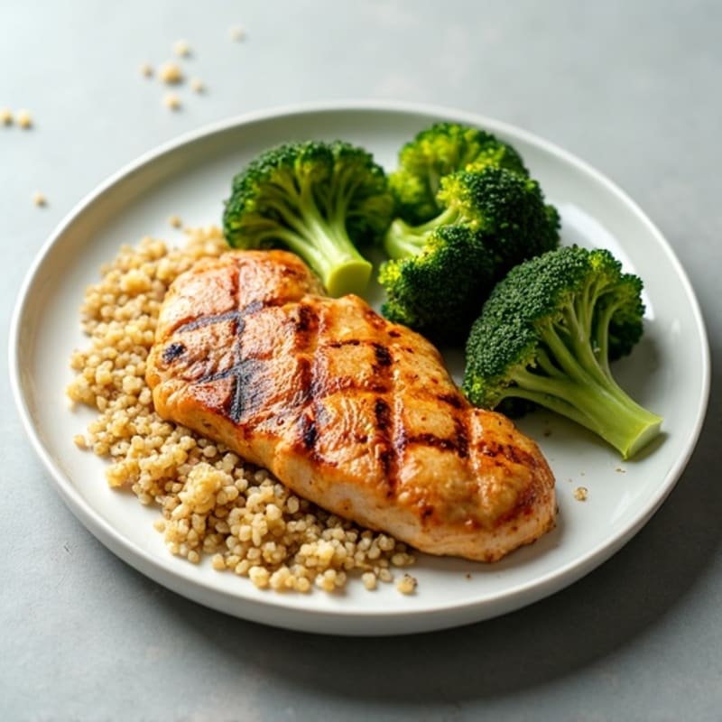 Grilled Chicken Breast with Roasted Broccoli and Quinoa