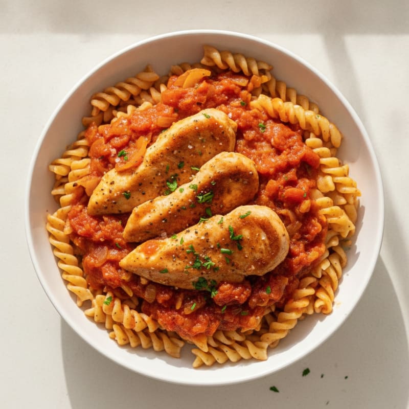 Stewed Chicken Breast with Protein Pasta