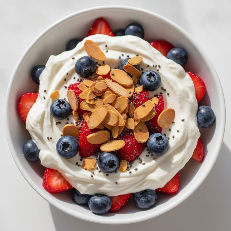 Greek Yogurt Protein Parfait with Mixed Berries and Almonds