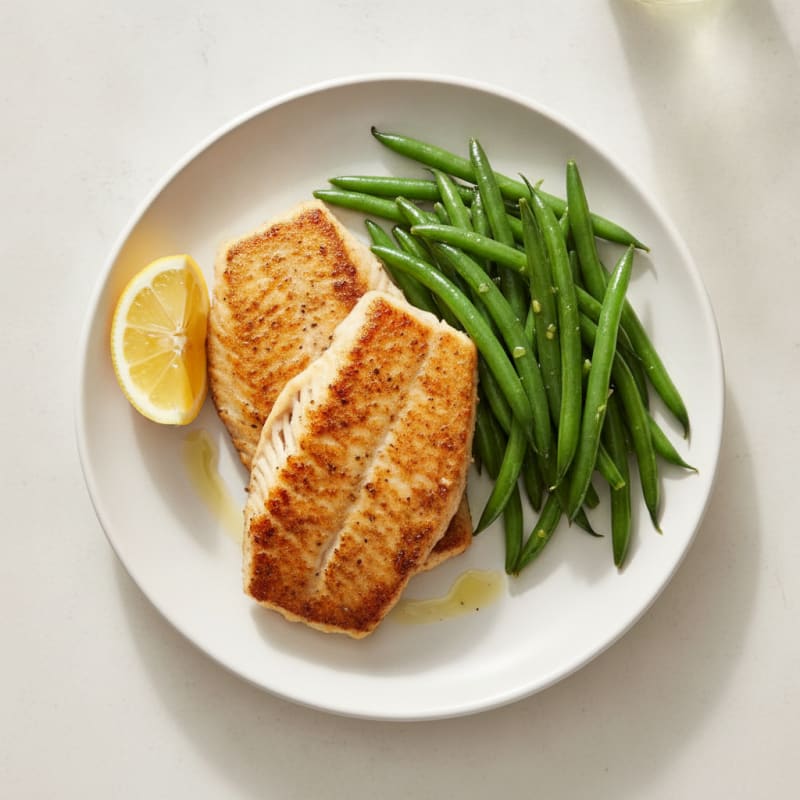 Seared Tilapia with Steamed Green Beans and Lemon