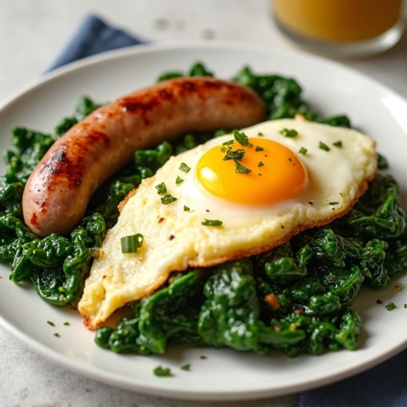 Egg White and Turkey Sausage Scramble with Sautéed Spinach
