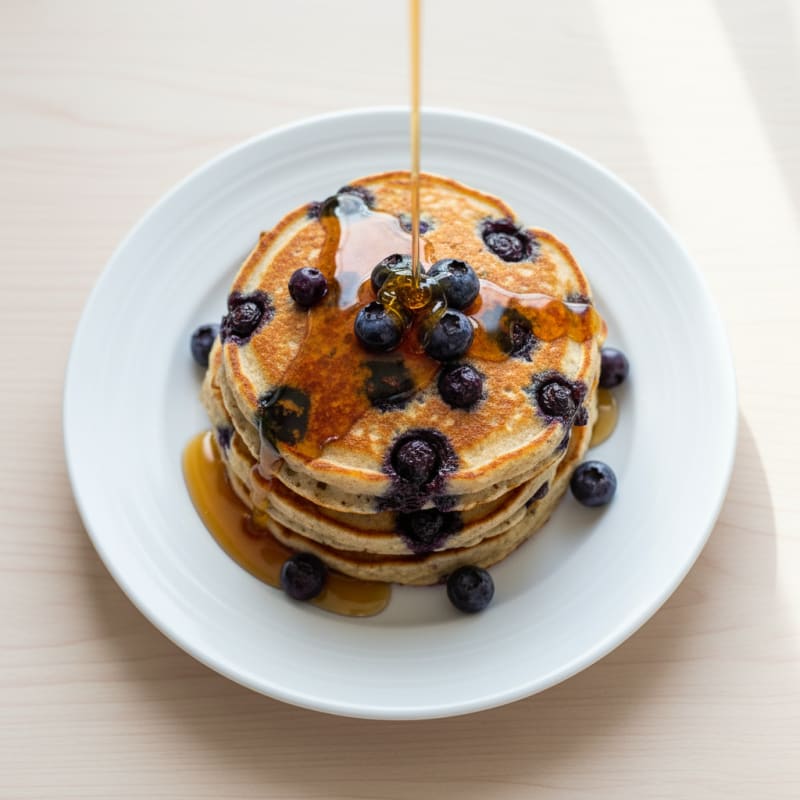 Blueberry Protein Pancakes with Maple Syrup