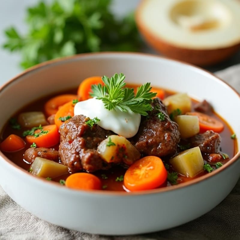 Tender Beef and Vegetable Stew with Fresh Lime and Yogurt