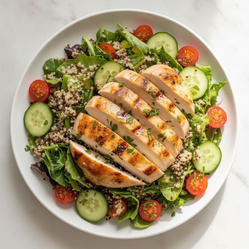 Grilled Chicken Breast Salad with Quinoa and Lemon-Garlic Vinaigrette