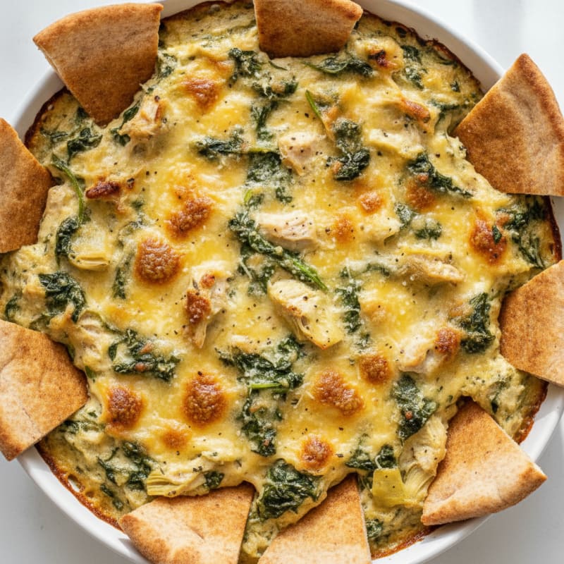 Baked Spinach Artichoke Dip with Toasted Pita