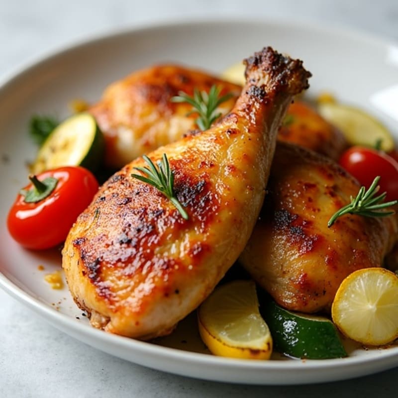 Crispy Lemon Herb Roasted Chicken Thighs with Roasted Veggies