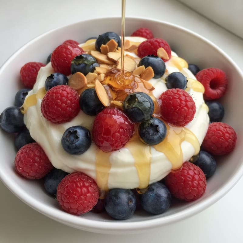 Greek Yogurt Protein Parfait with Mixed Berries and Almonds