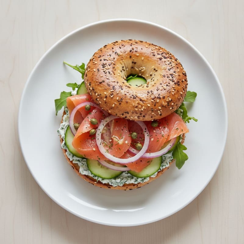Smoked Salmon Everything Bagel Sandwich