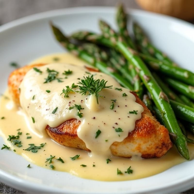 Creamy Garlic Parmesan Chicken with Roasted Asparagus