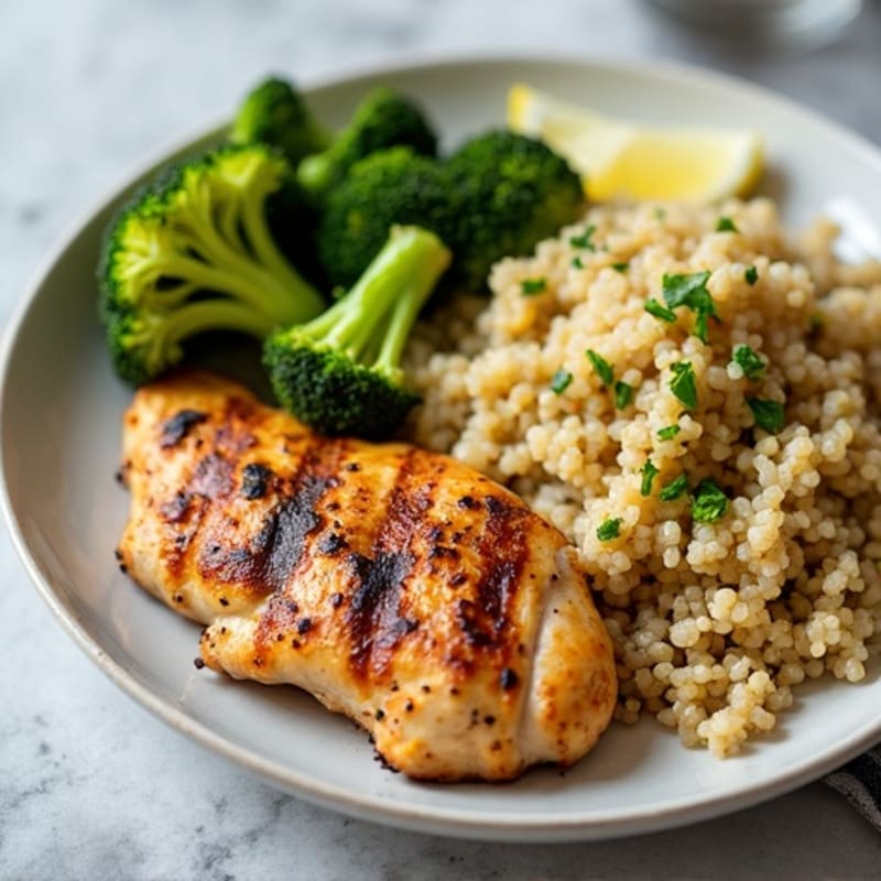 Grilled Chicken Breast with Quinoa and Roasted Broccoli