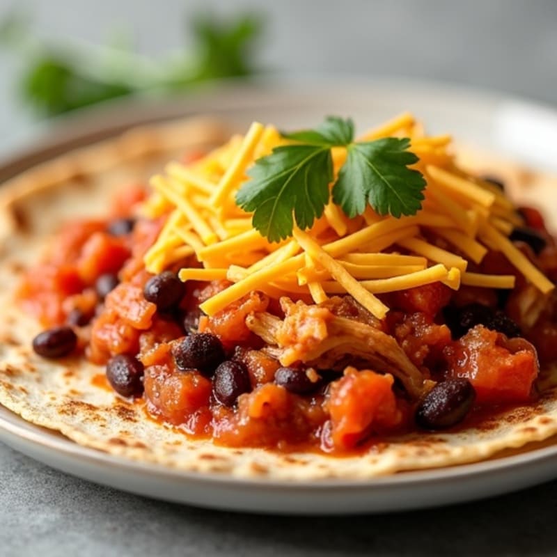 Shredded Chicken and Black Bean Tortilla Bake with Zesty Red Sauce