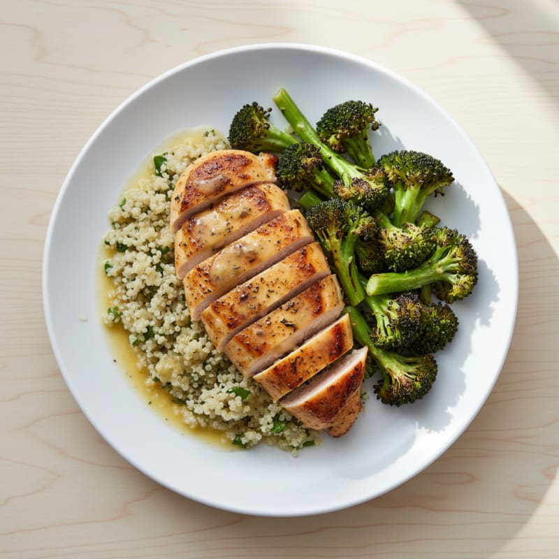 Grilled Chicken Breast with Quinoa and Roasted Broccoli