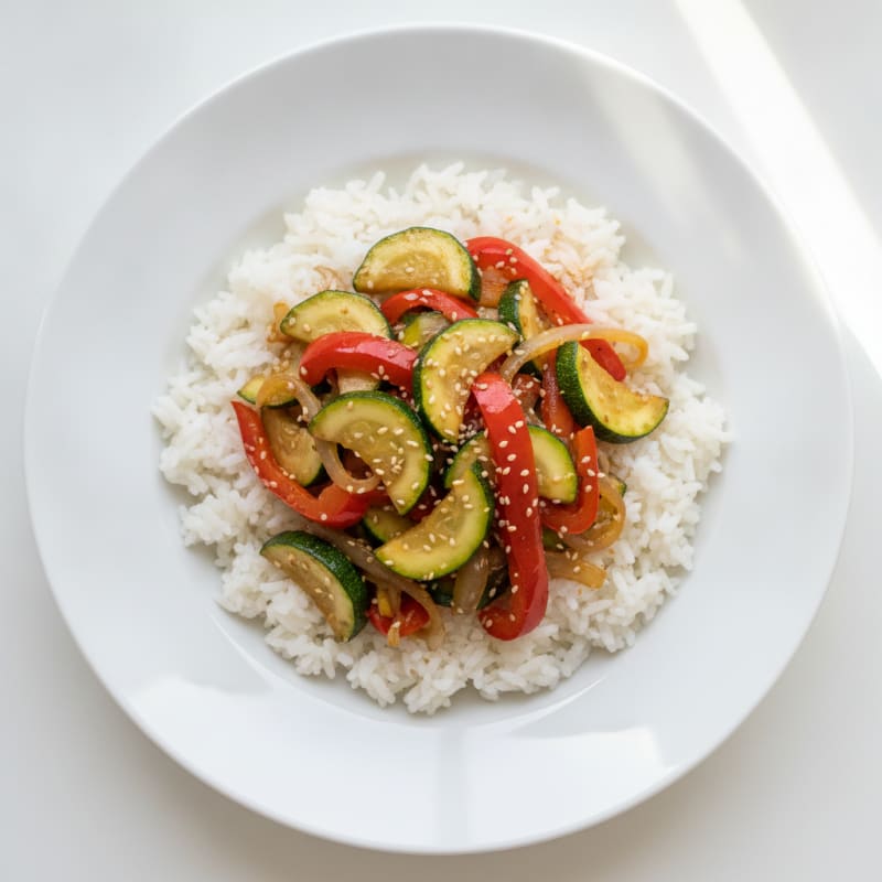 Crispy Vegetable Stir-Fry with Steamed Rice
