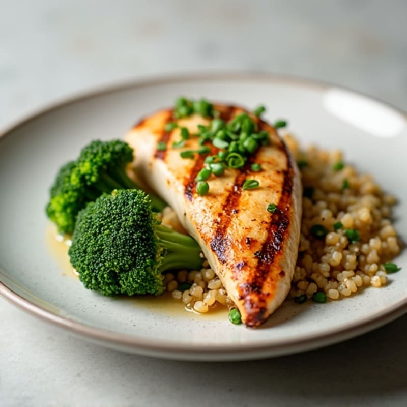 Grilled Chicken Breast with Roasted Broccoli and Quinoa