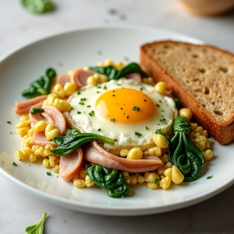 Cottage Cheese Egg Scramble with Spinach and Smoked Turkey