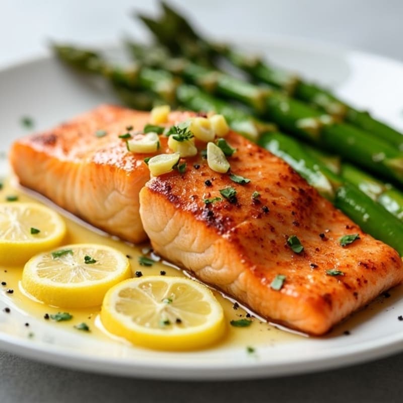 Lemon-Garlic Pan-Seared Salmon with Roasted Asparagus