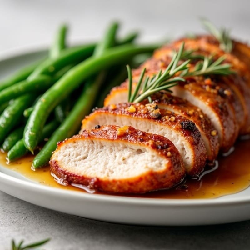 Roasted Sweet and Savory Pork with Crispy Green Beans
