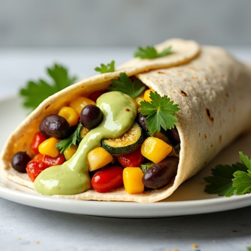 Hearty Black Bean and Roasted Vegetable Burrito with Creamy Avocado