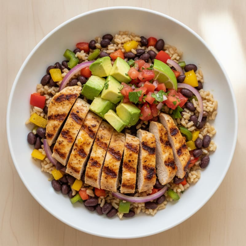 Grilled Chicken Taco Bowl with Brown Rice and Black Beans