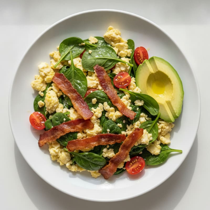 Egg White Scramble with Spinach and Turkey Bacon