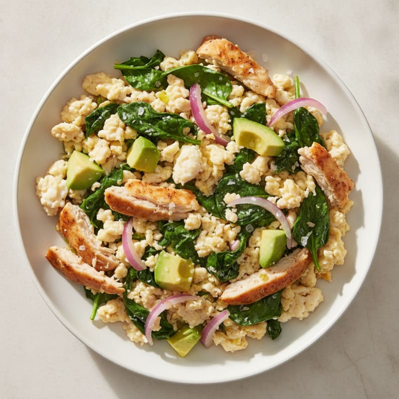 Egg White Scramble with Chicken and Spinach