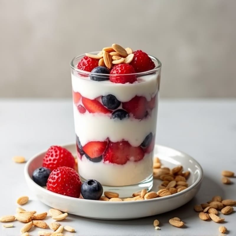 Greek Yogurt Protein Parfait with Mixed Berries and Almonds