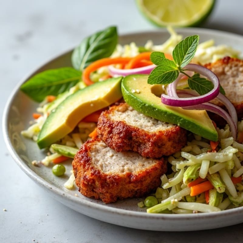 Crispy Slow-Cooked Pork with Fresh Cabbage Slaw and Avocado