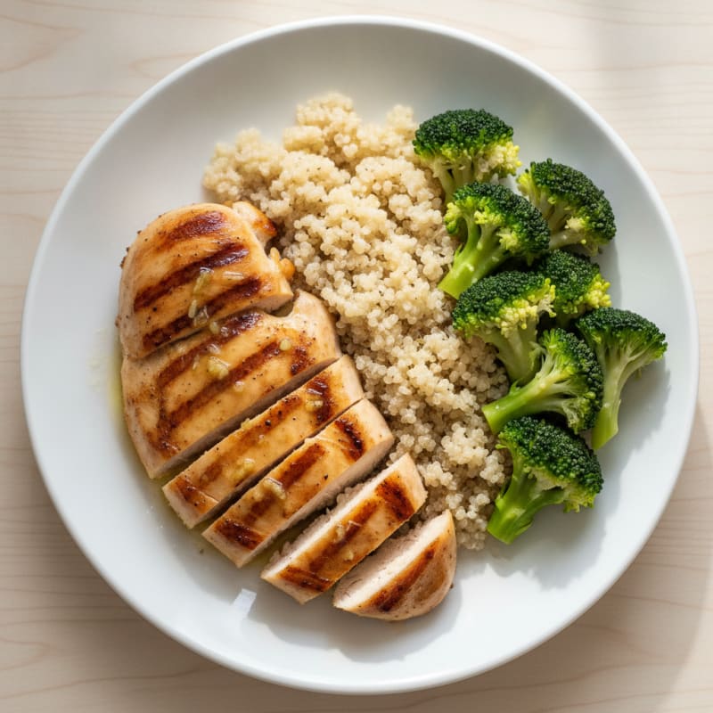 Grilled Chicken Breast with Quinoa and Steamed Broccoli