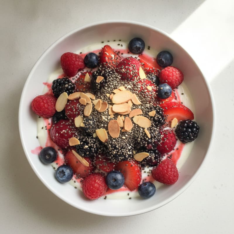 Greek Yogurt Protein Parfait with Mixed Berries and Chia Seeds