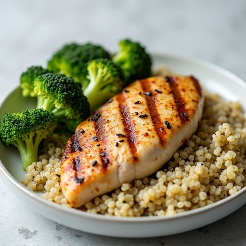 Grilled Chicken Breast with Quinoa and Roasted Broccoli
