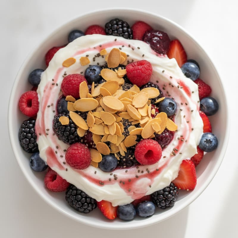 Greek Yogurt Protein Parfait with Mixed Berries and Almonds