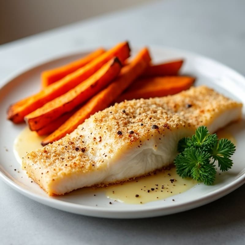 Crispy Baked White Fish with Crispy Roasted Sweet Potato Fries