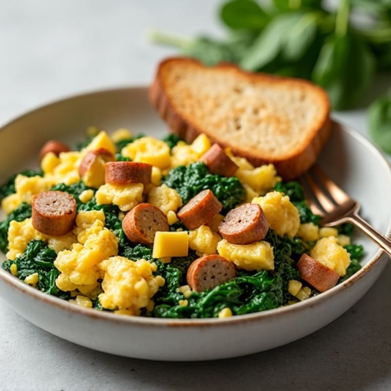 Chicken Sausage and Spinach Egg Scramble