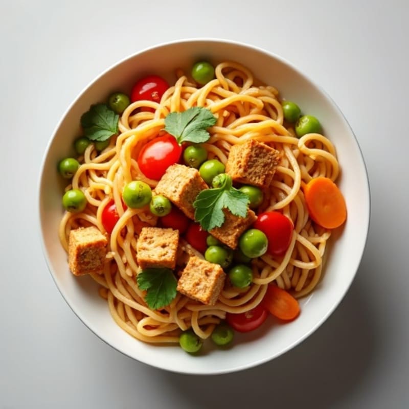 Creamy Peanut Noodles with Crispy Tofu and Fresh Vegetables