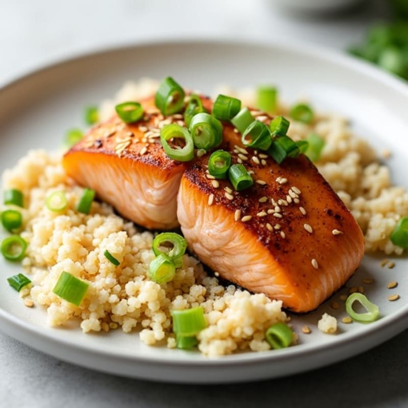 Sesame Ginger Pan-Seared Salmon with Cauliflower Rice